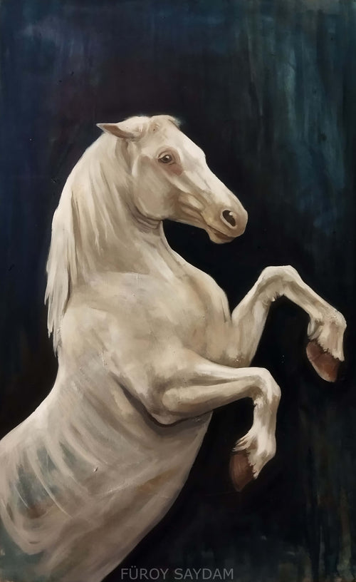 white horse füroy Oil painting ressam Türkiye